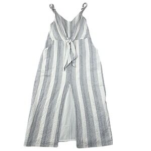 Bishop + Young‎ Striped Cotton Jumpsuit Tie Front Wide Leg Ivory Black M